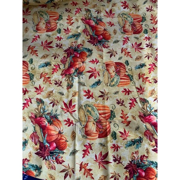 Autumn Harvest Cotton Fabric by 1 yard 44" Wide with Pumpkins & Leaves - Picture 1 of 10